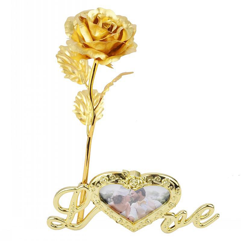 Goudfolie Plating 24K Goud Decoratie Mooie Bloem Frame Base Rose Aantrekkelijke Liefde Base Grappig