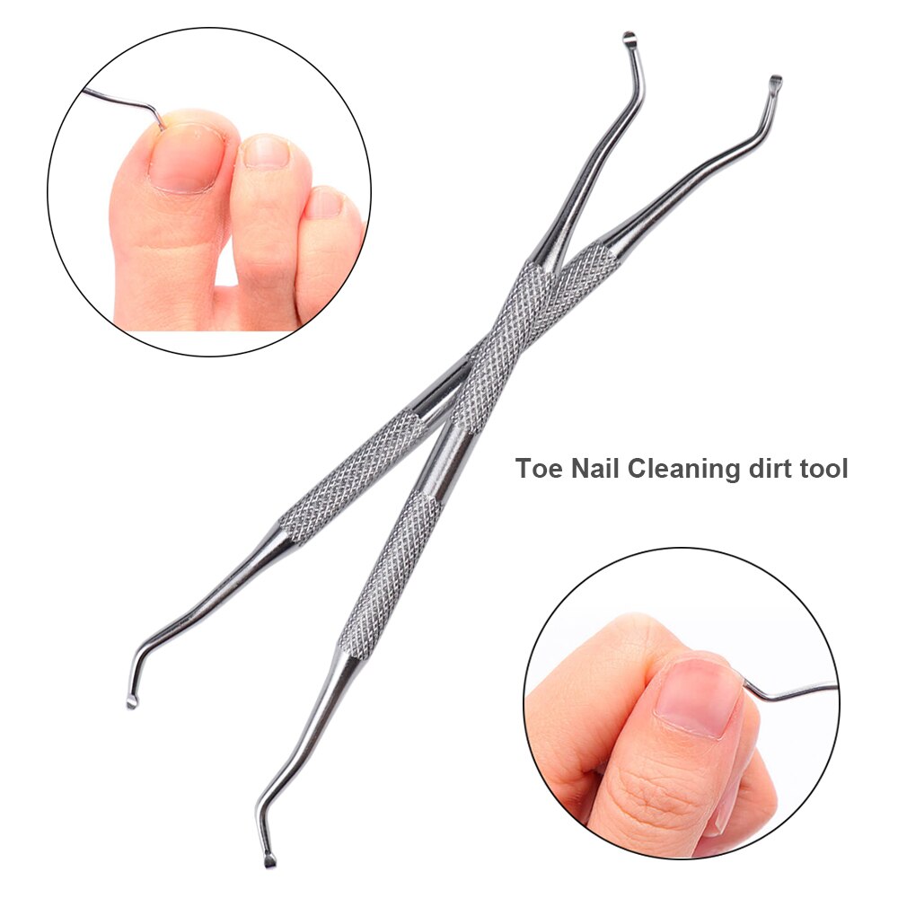 Colher levantador de unha encravada, cabeça dupla, ferramenta de manicure e pedicure, pés, limpeza de sujeira, em aço inoxidável