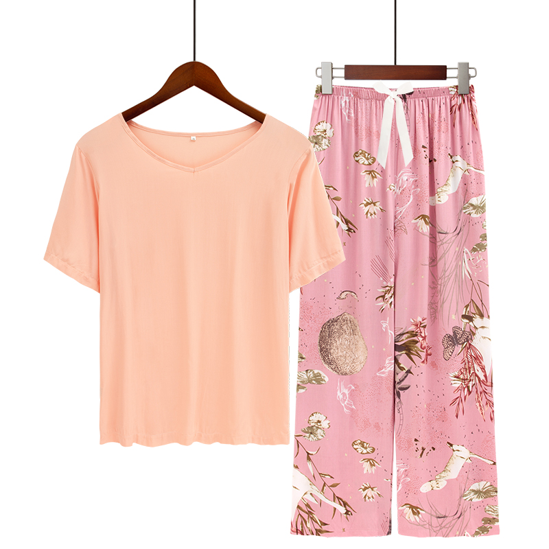 Breathable 2PCS Pajama Short Sleeve Printed Pijama Mujer Femme Loose Nightwear Suit Female Casual Homewear Pajama Set For Women