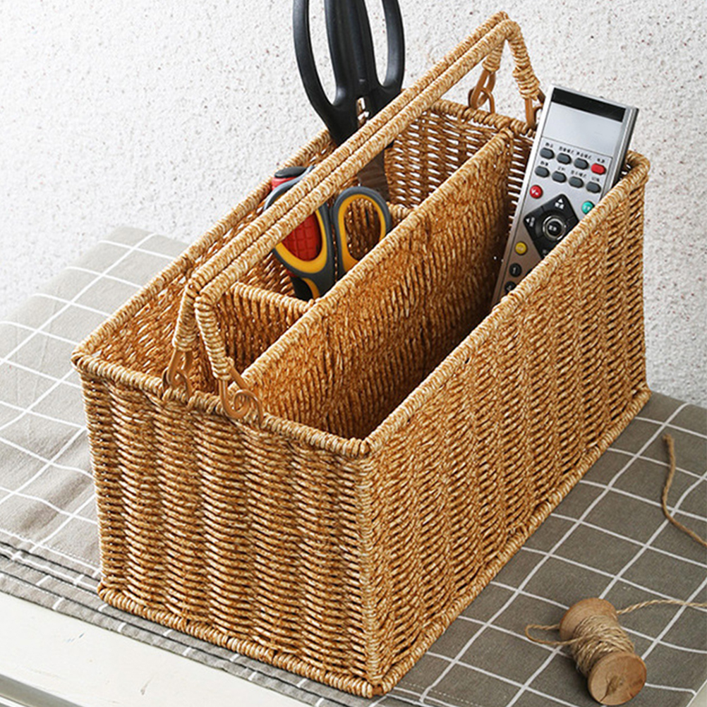 Cesta de herramientas, contenedores de almacenamiento tejidos, cestas tejidas decorativas, cestas de mimbre de imitación, cajas de almacenamiento, ganización de almacenamiento para el hogar: Default Title