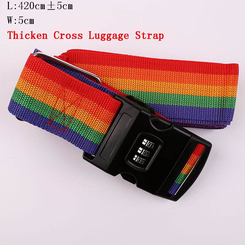 Adjustable 420CM Luggage Strap Travel Accessories Cross Belt Packing Suitcase Nylon 3 Digits Password Lock Buckle Strap Belt Tag: Five Color