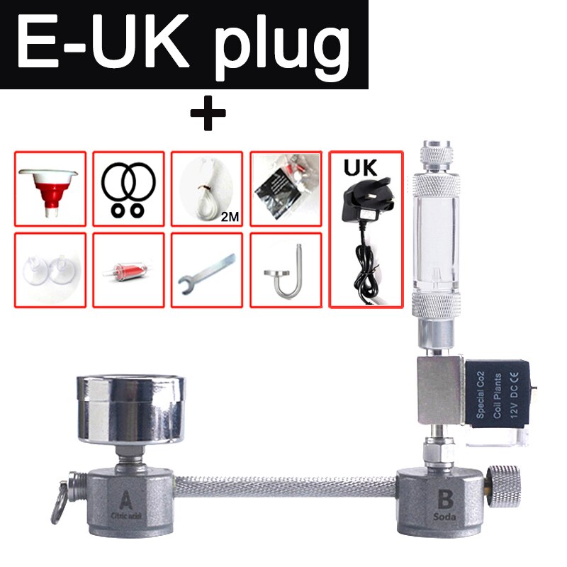 Aquarium DIY CO2 generator, bubble counter diffuser with solenoid valve,carbon dioxide reactor kit for control of aquatic plants: E-UK plug