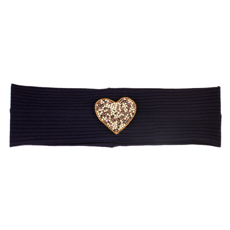 Vrouwen Strass Hart Zachte Ribbels Hoofdband Yoga Sport Haarband Gebreide Katoen Hoofddeksels Tulband Haarband Met Accessoires: Navy