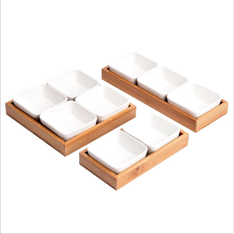 Multi Grid Fruit Dessert Plates Bamboo Rectangle Storage Tray Multifunction Mini Ceramic Foods Classify Snack Dishes