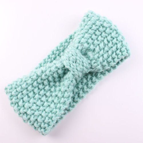 Baby barn småbarn flicka varmt hårband rosett pannband virka stickade öron soild wrap stickning ull pannband öronflikar hållbart huvudband: Blå