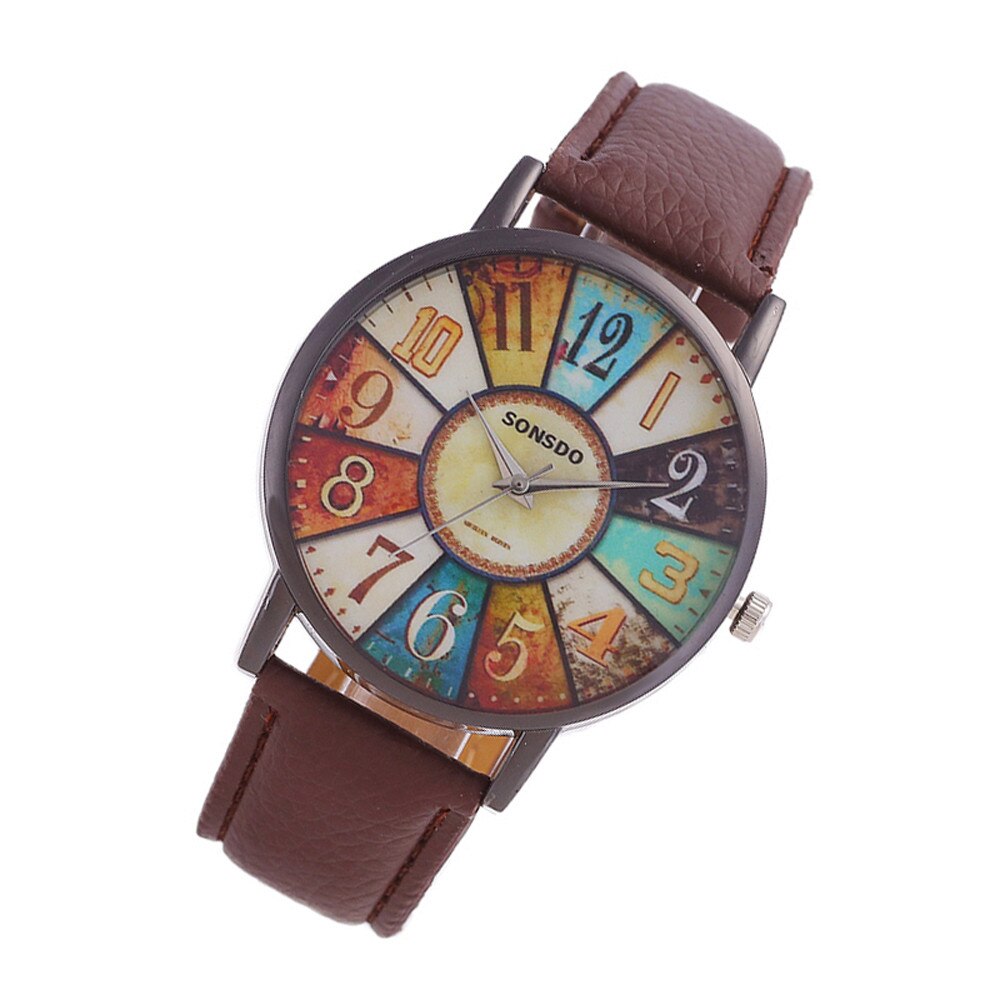Retro Vrouwen Horloges Persoonlijkheid Dial Casual Lederen Riem Polshorloge Voor Meisjes Mode Quartz Horloge Dames Klok Montre Femme