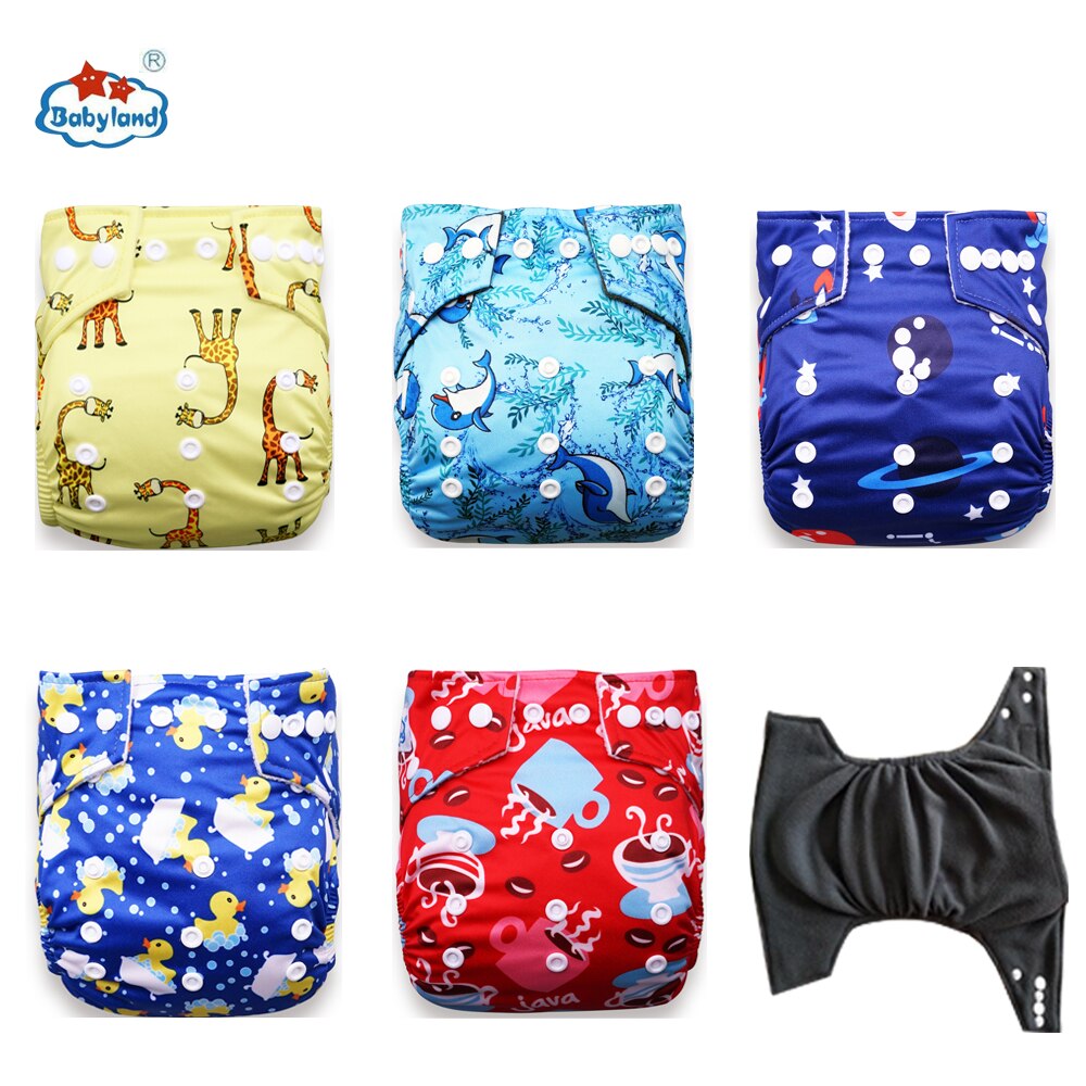 Fralda Ecologica Babyland Eco-Friendly Bamboo Charcoal Diapers 5pcs/set Washable Baby Nappy Pocket Diapers Covers For 3-15KG: Boy D Model