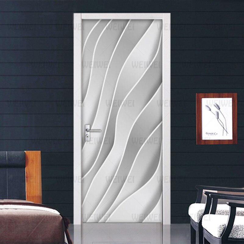 Modern 3D Abstract Geometric Striped Door Sticker Mural Living Room Kitchen Door Decoration Wallpaper PVC Waterproof Wall Decals