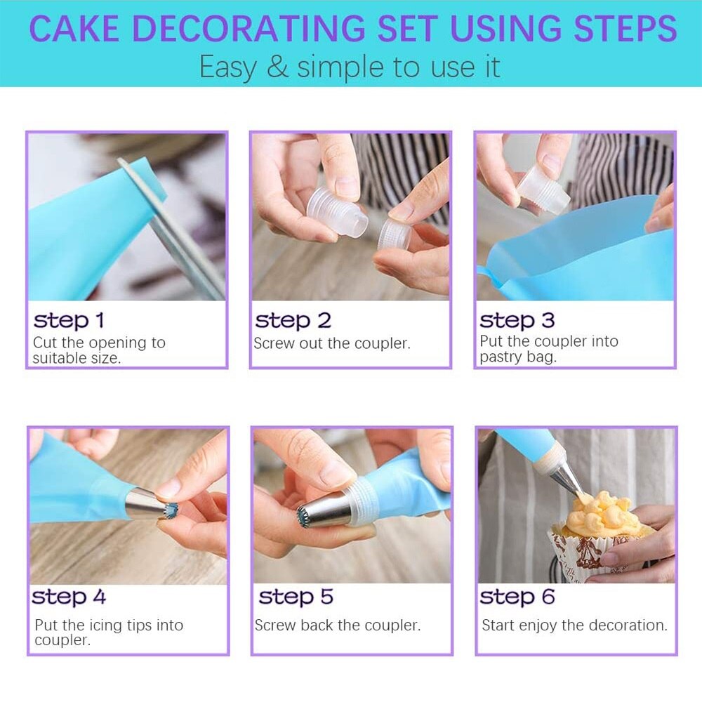 14Pcs Silicone Kitchen DIY Cake Decorating Tools Icing Piping Nozzles Cake Piping Tips Set Cream Pastry Bag With Cake Scraper