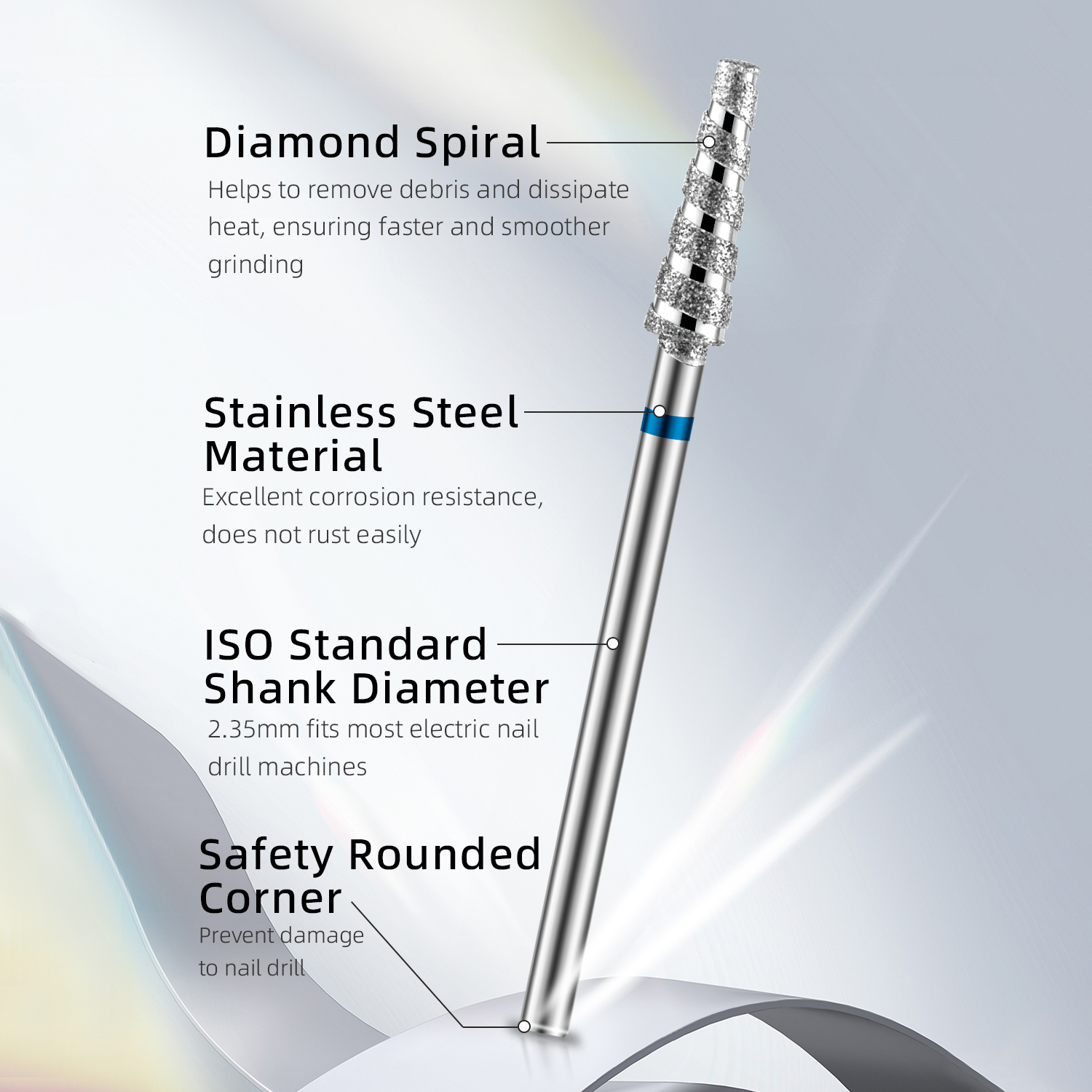 Tornado-brocas de diamante para uñas, fresa de taladro en espiral para manicura, accesorio de máquina eléctrica, lima de uñas, herramienta removedora de Gel