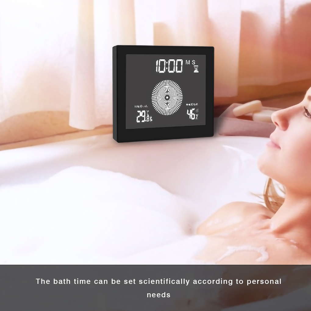 Bathroom Digital Clock Kitchen Wall Clock LCD Screen Waterproof Shower Timer Alarm Temperature Humidity Meter ABS LCD Screen 1pc