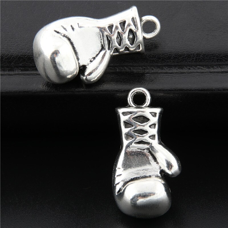 Guante de boxeo de Color plateado, 2 uds., puño, dijes, hacer colgantes, pulsera, collar, A2677