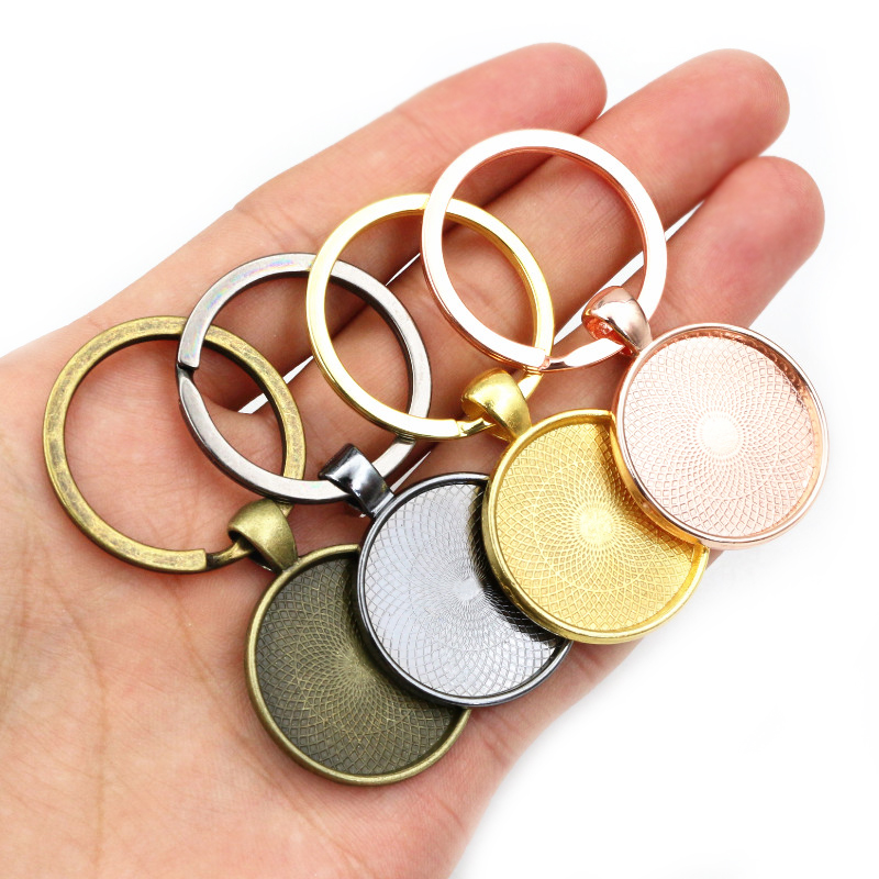 5 Stuks Sleutelhanger Met Hanger Bezel Blanco Fit 20 25 30Mm Camee Glazen Cabochon Basis Instelling Diy Sleutelhanger Sleutelhanger