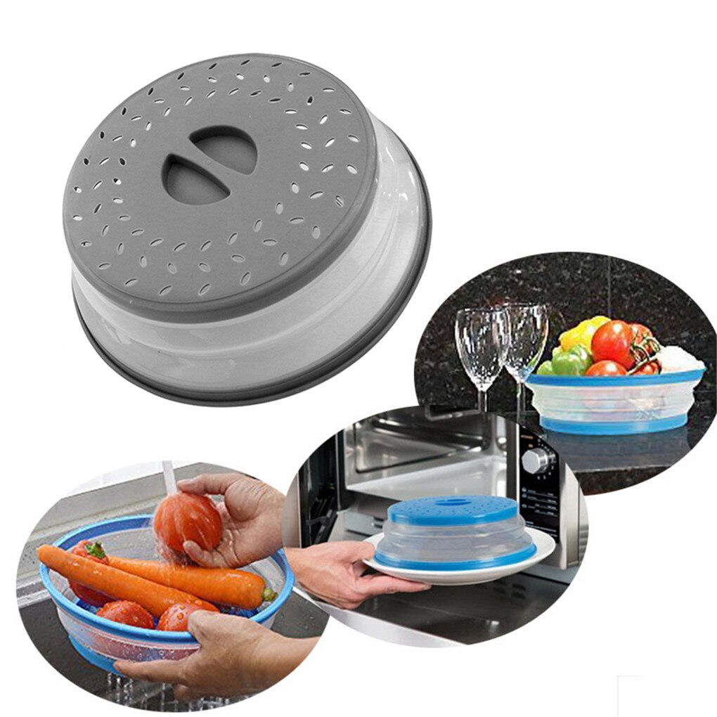Collapsible Microwave Splash Proof Cover Food Fruits Vegetables Washing Lid Plastic Plate