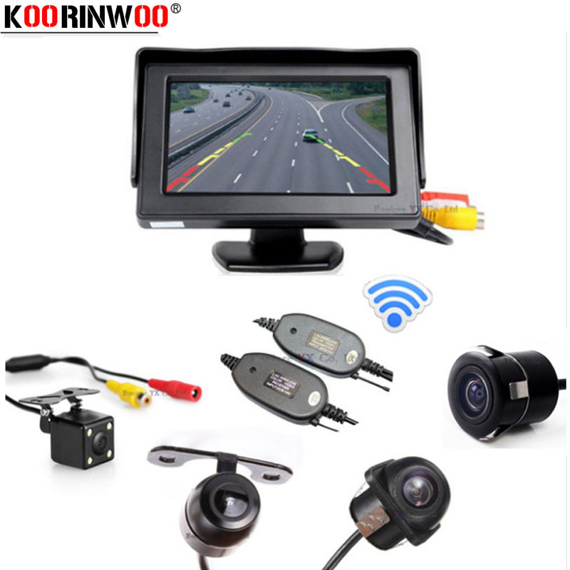 Koorinwoo Draadloze Auto TFT LCD Monitor Video Screen met Auto achteruitrijcamera Omkeren Cam Parkeerhulp auto detector