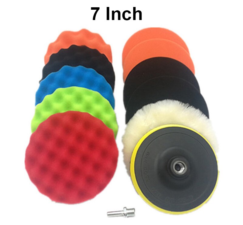 3/4/5/6/7 tommer bil polering voks svamp hjul polerskive 12 stykke sæt svamp auto pleje poler pude boremaskine  m14 adapter: Sølv