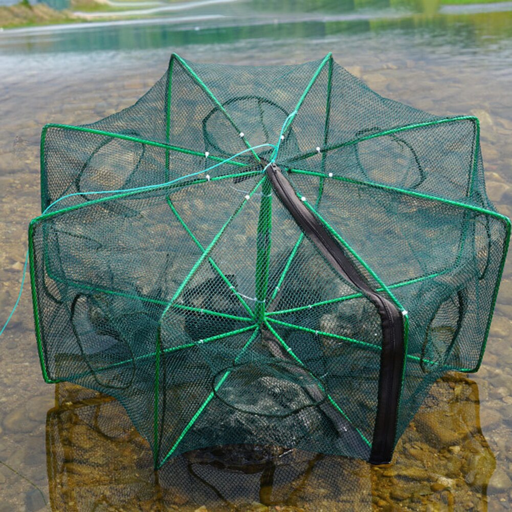 Filet de pêche automatique pliable piège à poisson receveur réseau crabe 6-8 côté 6-16 trou pour la pêche en plein air accessoires portables