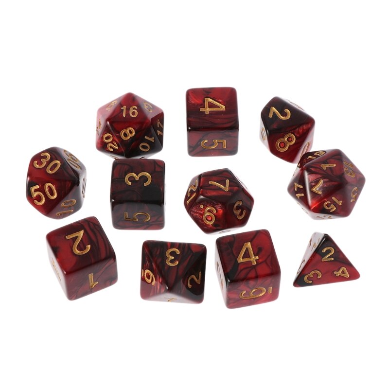 11pz D4 D6 D8 D10 D12 D20 Su dovuto Lati Dadi per Il RPG DND D & D impostato: nero rosso