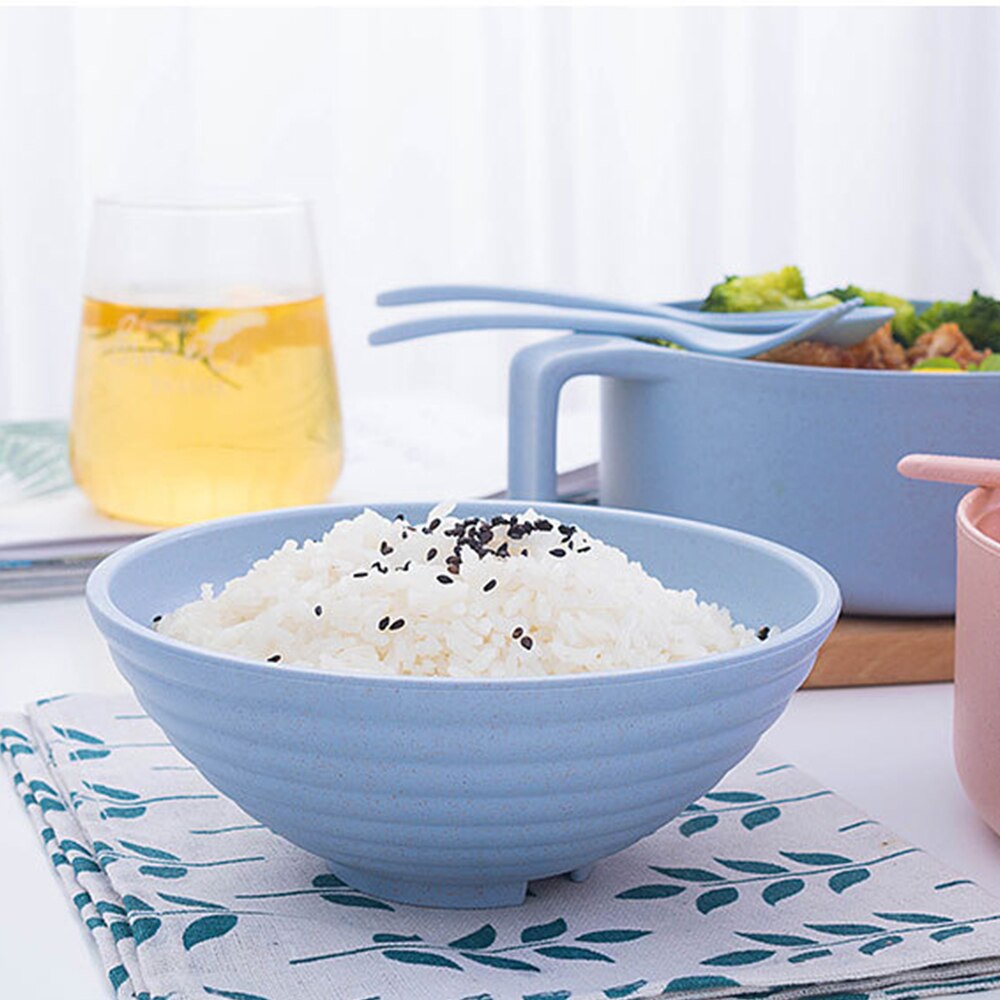 Ramen bol à nouilles instantanées avec poignée de couvercle, paille de blé , ensemble de couverts de cuisine, soupe salade riz bol micro-ondes
