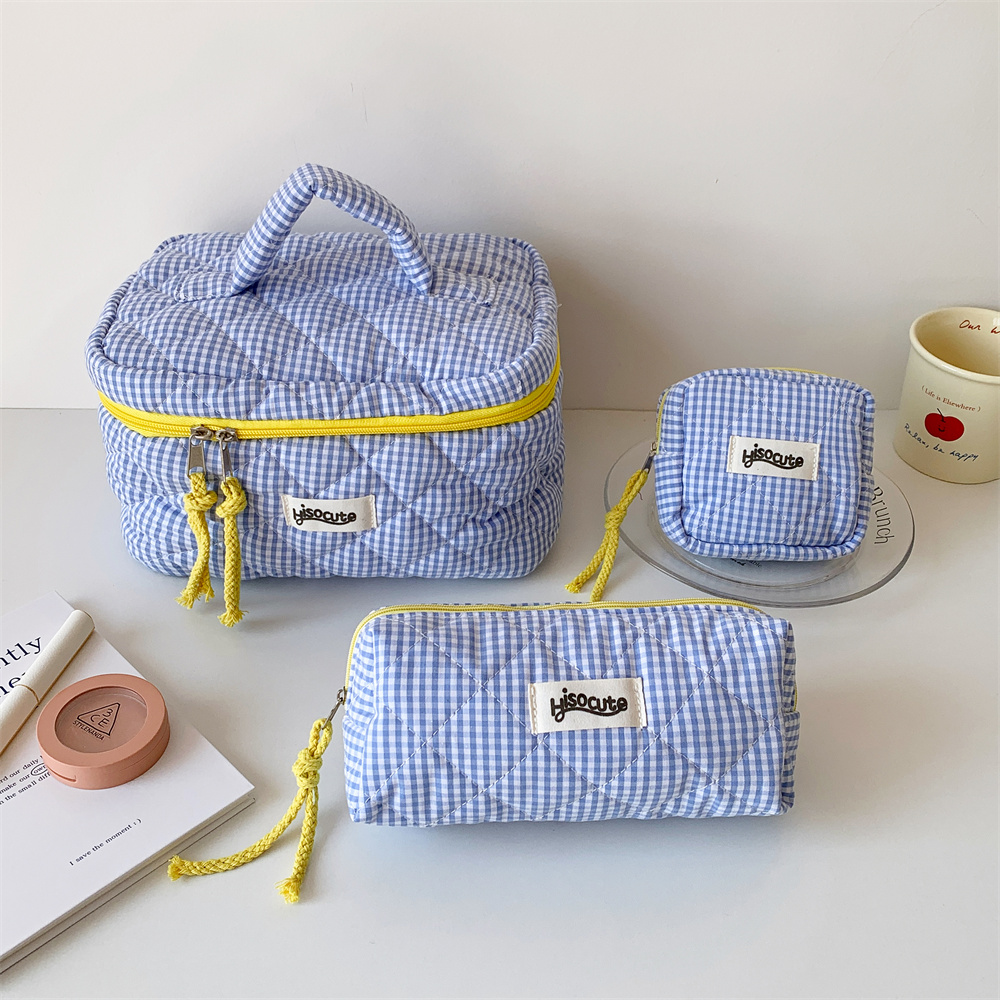 3pcs/Set Plaid Cosmetic Bag Set Simple Style Large Capacity Portable Cosmetic Tools Storage Bag for Home Bathroom Toiletry Bag