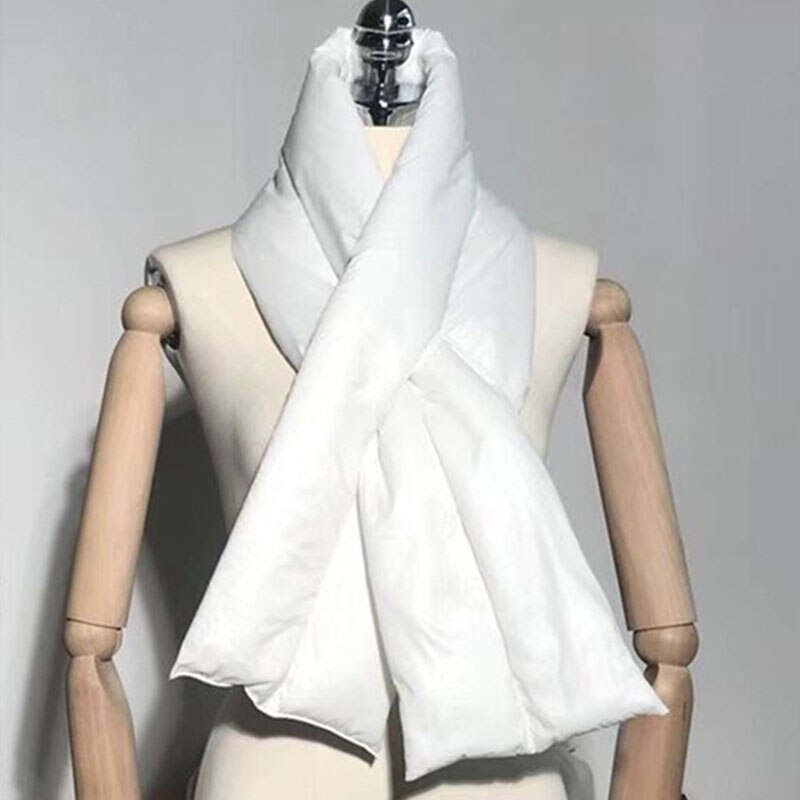 Kvinder mænd dun fjer bomuld tørklæde vinter varm tyk krave ring afslappet tørklæde udendørs ensfarvet par elskere tørklæder: Hvid