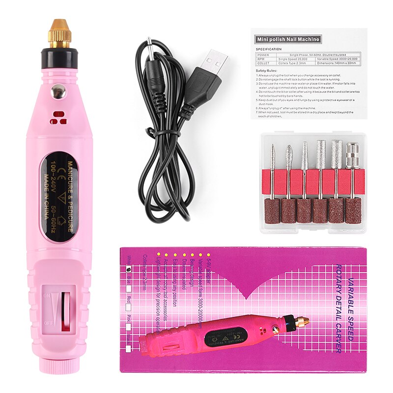 Usb Opladen Elektrische Nail Boor Machine Polish Slijpen Nail Art Manicure Tool Polijstmachine Elektrische Manicure Boor Nail Gereedschap: 02 pink