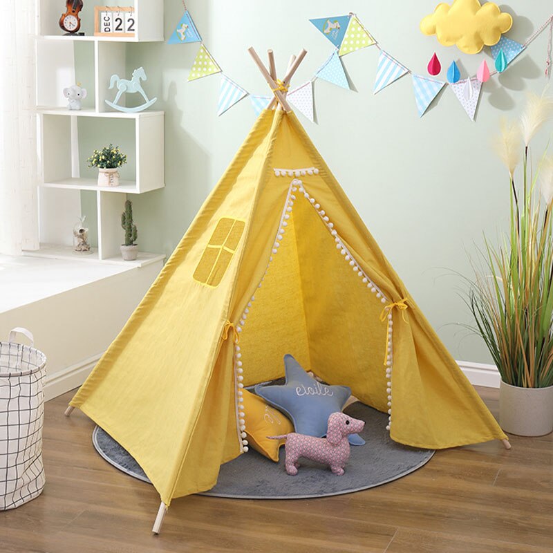 1.3M Portable Children&#39;s Tent Tipi Indian Tents for Kids Large Baby Playhouse Outdoor Camping House Child Teepee Castle Carpet