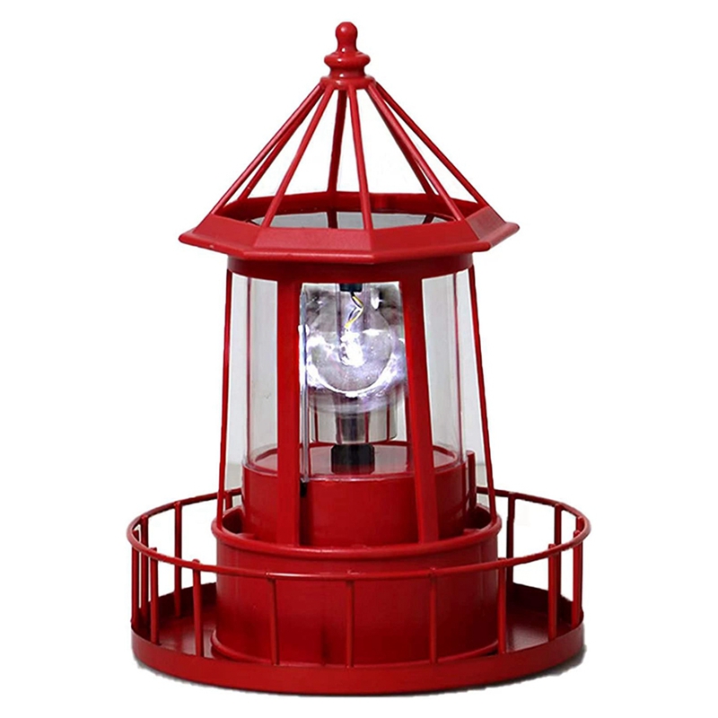 Solarbetriebener LED-Leuchtturm, um 360 Grad drehbare Lampe, Hofdekoration, wasserdichte Gartentürme, Statuenlichter A