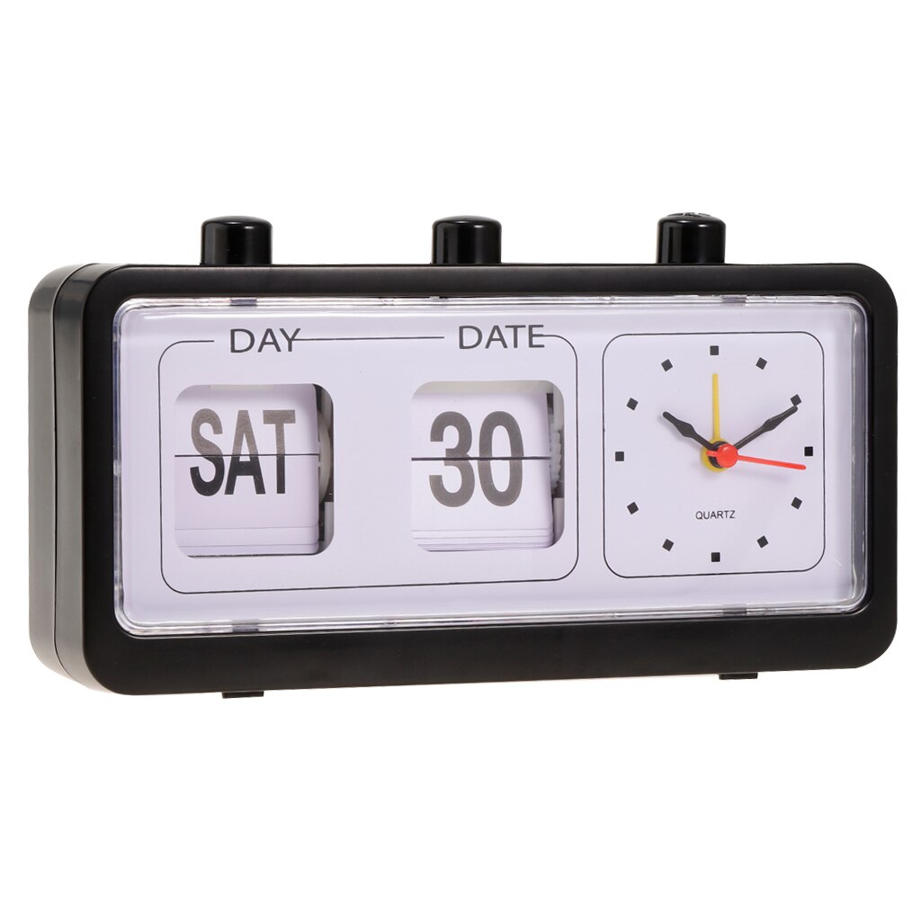 Retro Style Calendar Flip Alarm Clock with Three Press Button -Black/White: Black