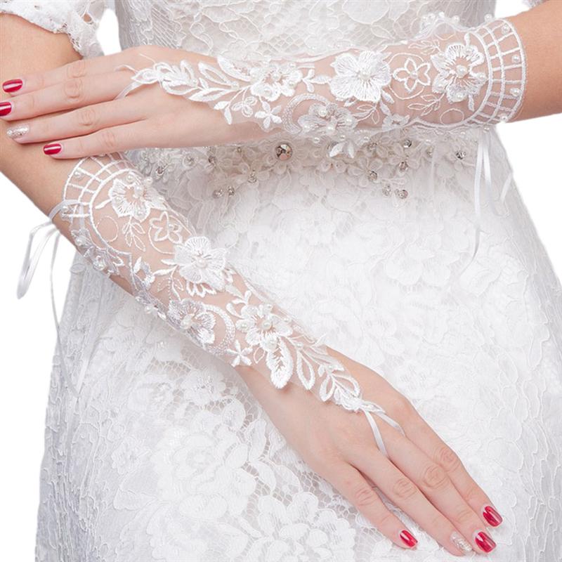 White Lace Gloves Bride Hollow Out Flower Wedding Gloves Women Fingerless Bridal Gloves for Bridal Wedding Dress Accessories: Style 5