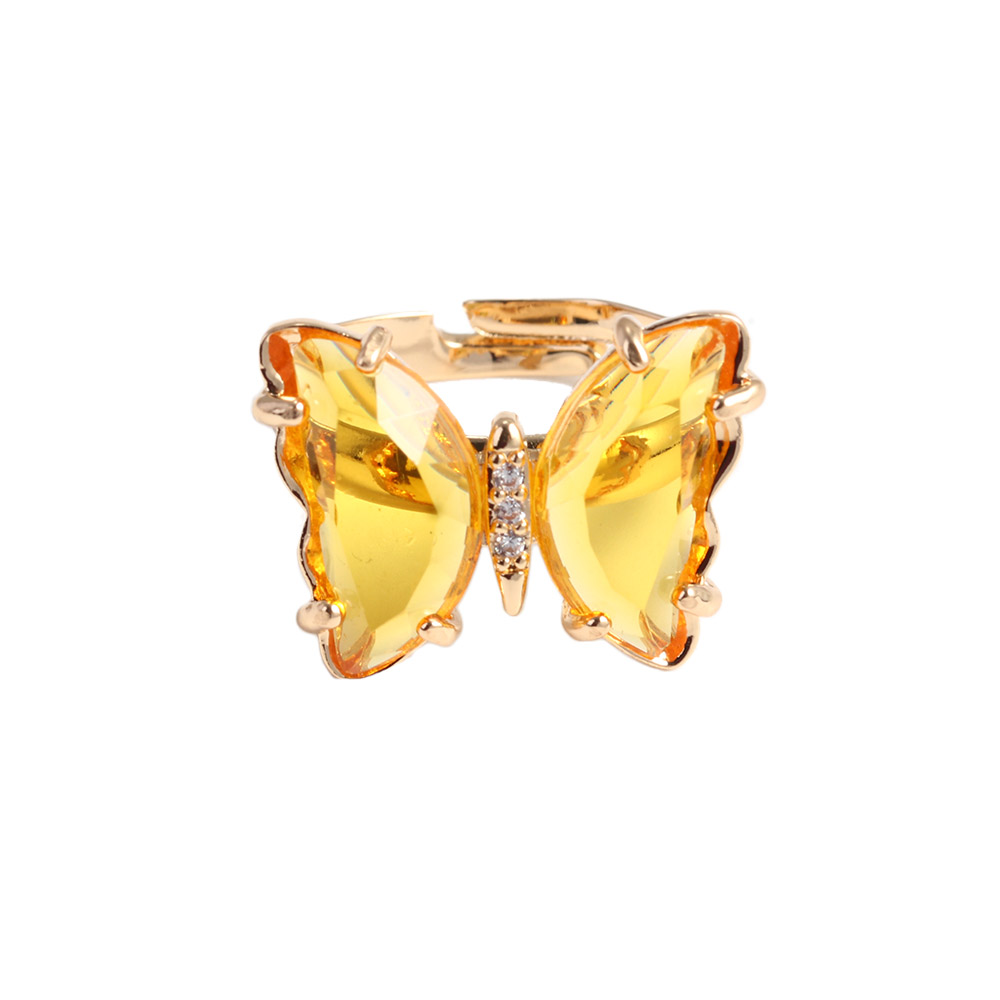 Adjustable Women Girls Korean Crystal Butterfly Open Ring Jewelry Finger Rings: Silver
