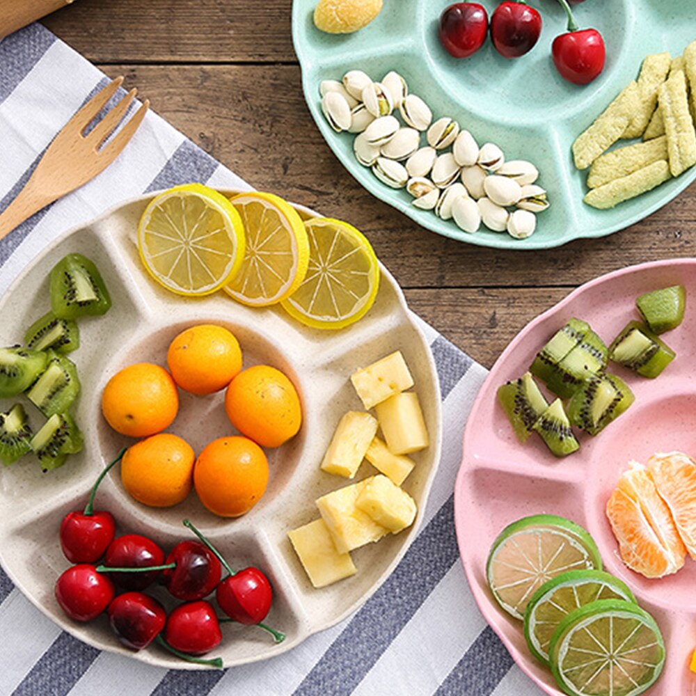 Hvedestrå 5 rum madopbevaringsbakke familie dessert fad snack fad fest hjemmetallerken serverer fad slik konditorvarer