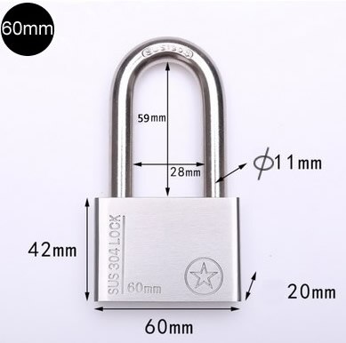 Salidas de fábrica de acero inoxidable 304, candado para exteriores, impermeable, antioxidante, antirrobo, resistente a la corrosión, Océano, barcos, exteriores: long hook 60MM