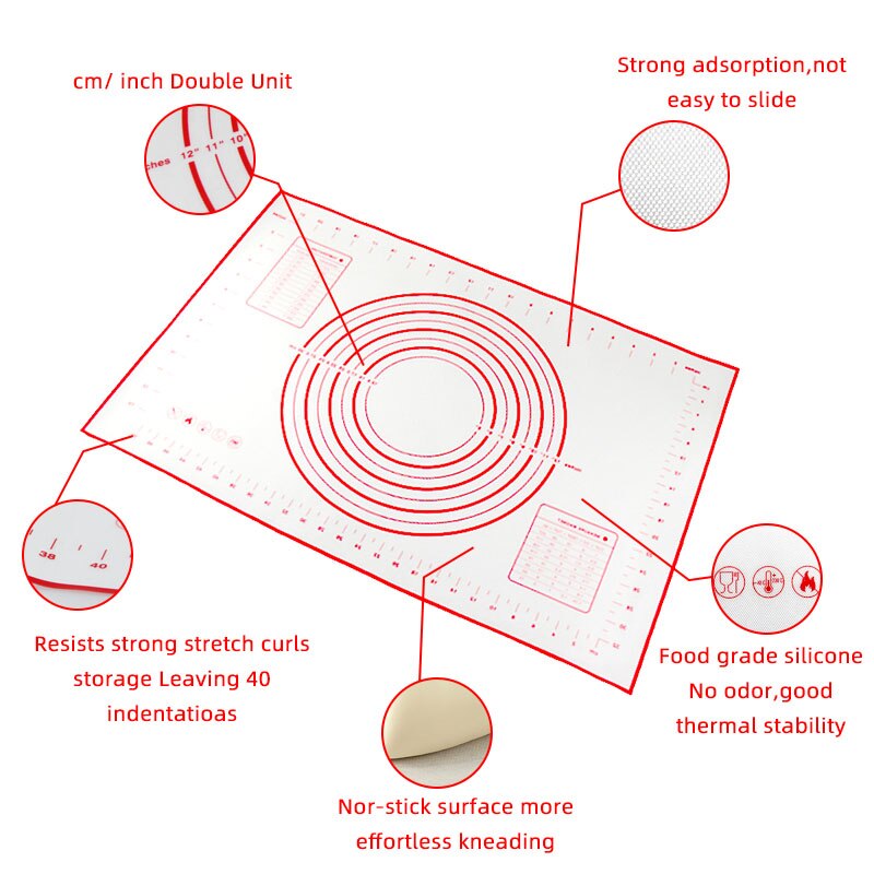 Non-stick silikonemåtte stort wienerbrød kagepasta mel æltedejmåtte bordmåtter bageplader liners pad køkkenværktøj