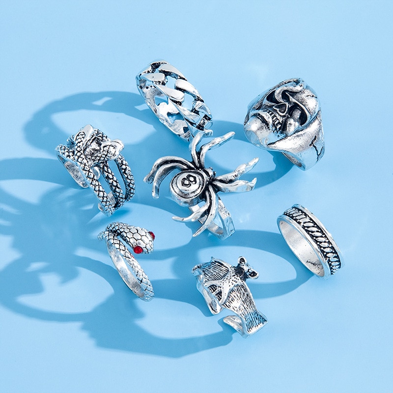 Gothic Skeleton Unisex Ring Set Punk Grunge Butterfly Frog Woman Man Jewelry Hip Hop Party Street Ring Accessories