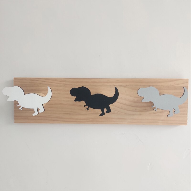 T-rex – porte-manteau mural en bois avec crochets de dinosaure, pour enfants, garçons, chambre à coucher, porte-serviettes, organisateur, décoration de la maison: E