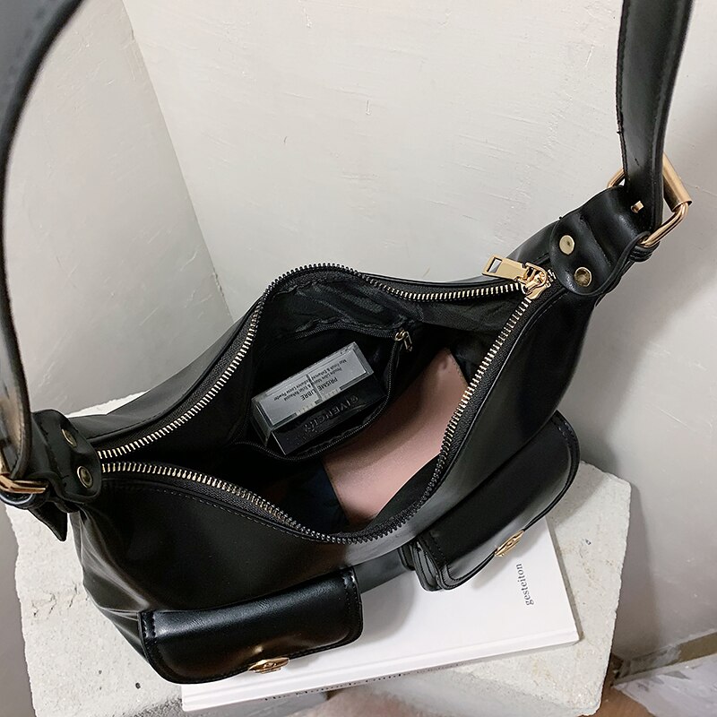 Bolso blanco Hobos de de para mujer, Cartera de mano de piel de Color sólido con múltiples bolsillos, bolso de hombro a la de media luna,