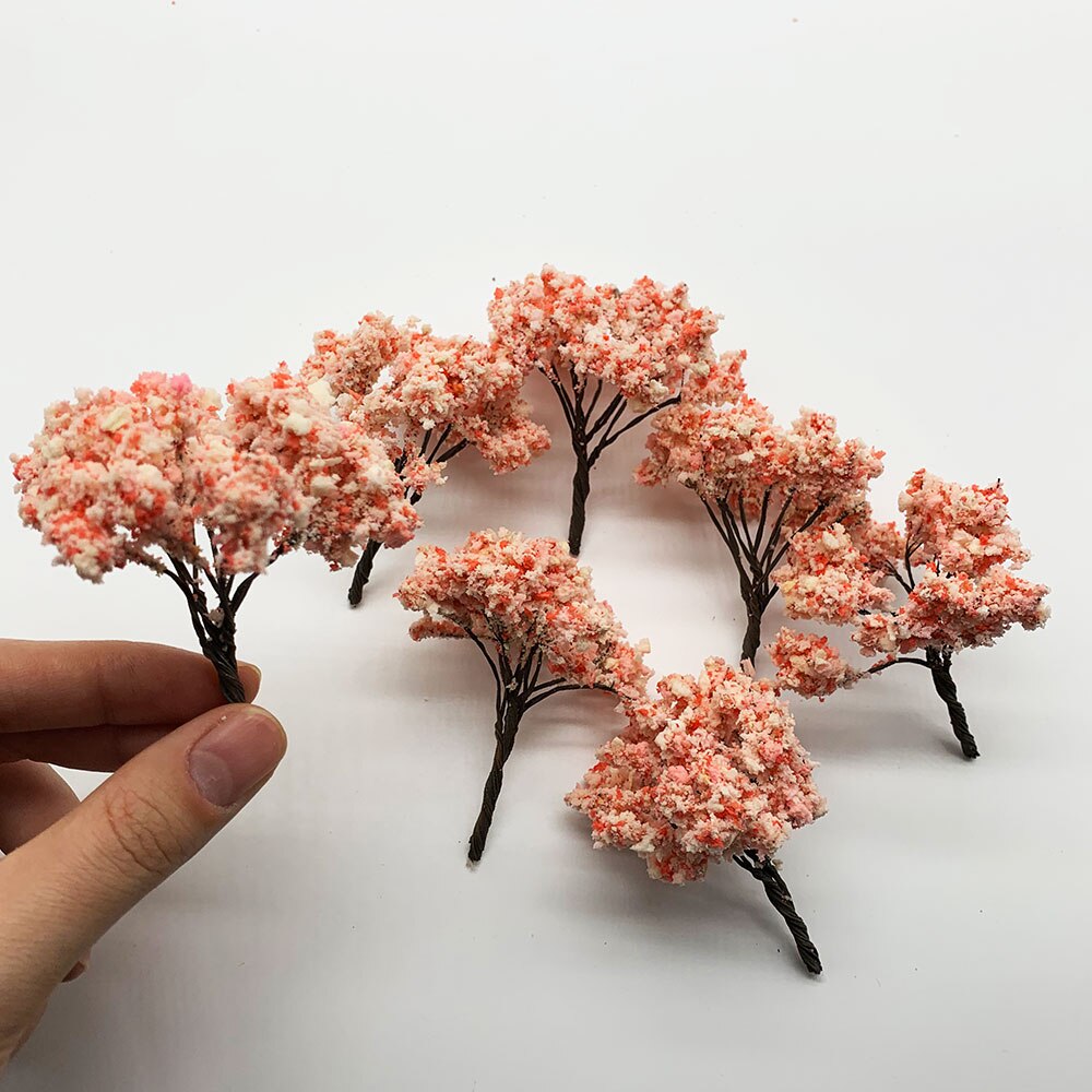 2PCS 65mm Handmade Metal Wire Model Trees 1/87HO Scale Model(Flower)Trees Miniature Landscape Model Train Railway Layout Scenery