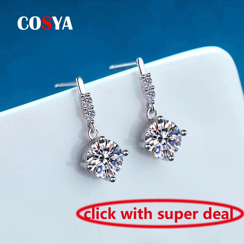 Cosya Real 1 Carat Moissanite Oorbellen Voor Vrouwen 100% 925 Sterling Zilveren Diamanten Oorbellen Bruiloft Fijne Sieraden