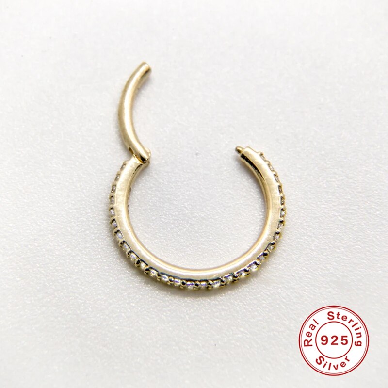 ROXI-Pendientes de aro redondos geométricos para mujer, aretes de cristal de circón blanco de 6/8mm, joyería de plata de ley 925 para cartílago