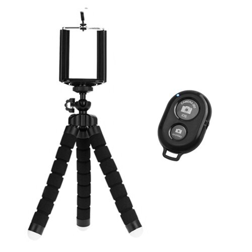 Flexibele Spons Octopus Mini Statief Met Bluetooth Remote Shutter Voor Iphone Mini Camera Statief Telefoon Houder Clip Stand: Black Tripod Remote