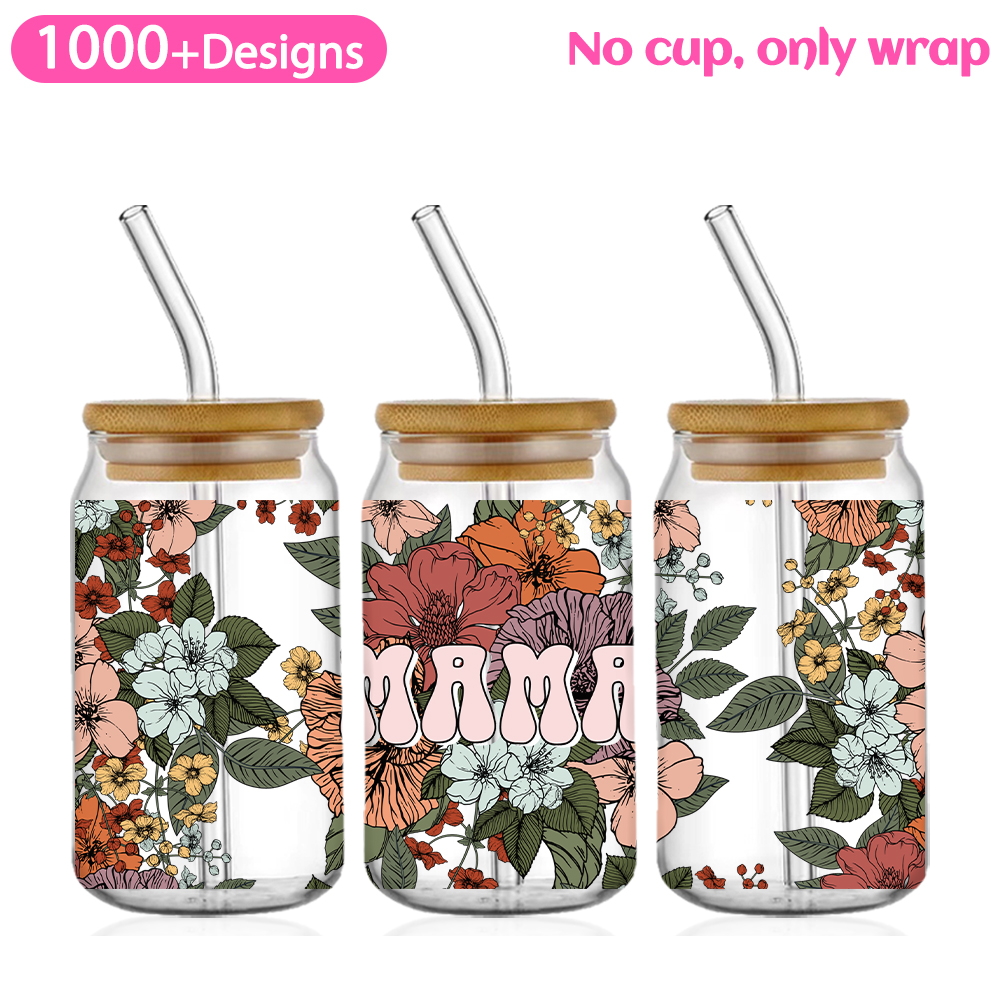 Envolturas de copa UV DTF, transferencias, del Día de la madre, pegatina para mamá, transferencia de hierro para lata de vidrio, libbey de 16oz: Medio / Castaño