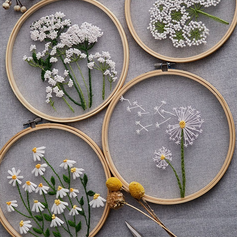Juego de bordado de malla europea para principiantes, Kit de costura de bordado, pintura de flores, costura completa,