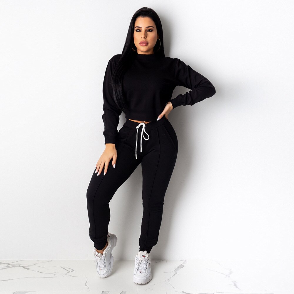 Lange Mouwen Trainingspak 2 Delige Set Vrouwen Herfst Sweatsuit Casual Top En Lange Broek Jogging Outfits Warm Fitness Tweedelige set: Zwart / L