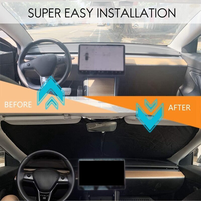 NewCar Windshield Sun Shade Blocks UV Rays Sun Visor Protector Foldable Sunshade for Tesla Model 3 -2022