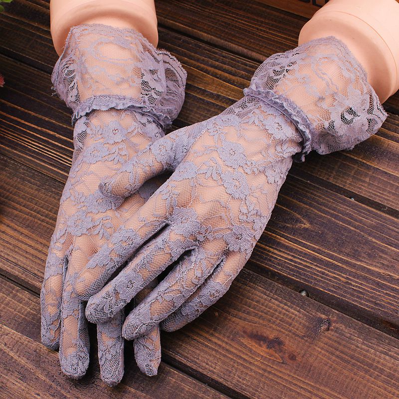 Guantes de encaje calados para protección solar, encaje delicado patrón Jacquard, accesorios de boda: Gris