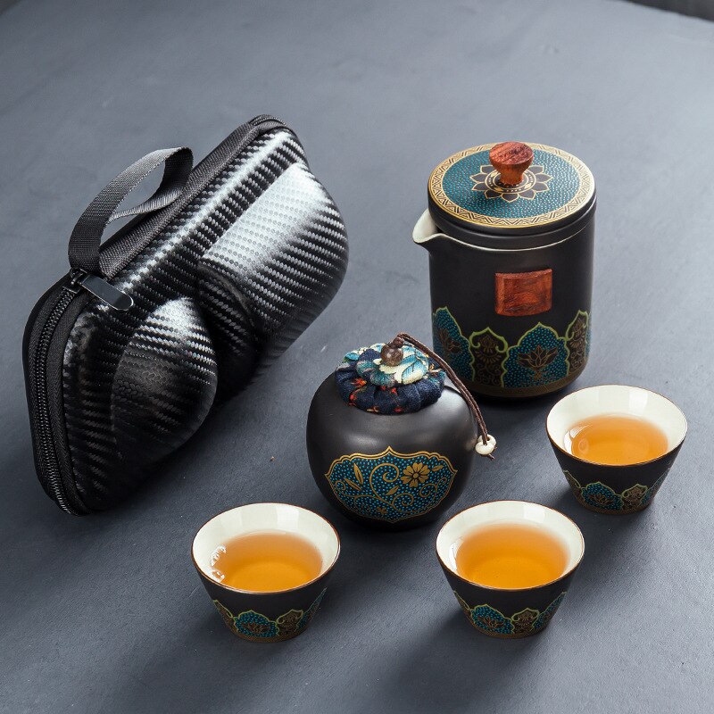 Kinesisk kung fu teset keramisk bärbar tekanna set utomhus resor gaiwan te koppar te ceremoni tekopp drinkware fin: Stil 4