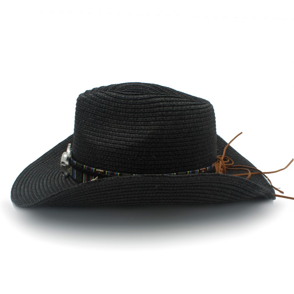 Kvinder sommer halm vestlige cowboy hat med roll up bred kant dame jazz sombrero hombre cowgirl hat