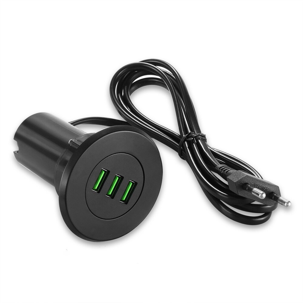 Powstro 3 Port Charger USB 5V 3.1A Desktop Hole Grommet Charger Smart Charging Station With EU Plug for Samsung for iPhone: black