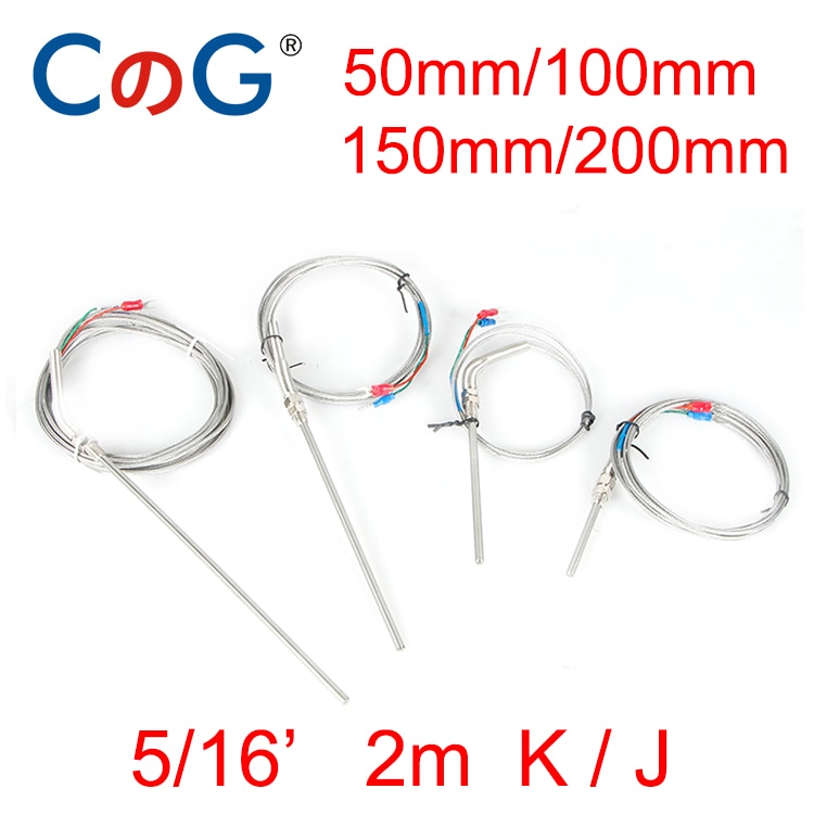 Cg 5/16 ' kj-type met 2m- draadskabel 50mm 100mm 150mm 200mm sonde thermokoppel temperatuursensor voor temperatuurregelaar